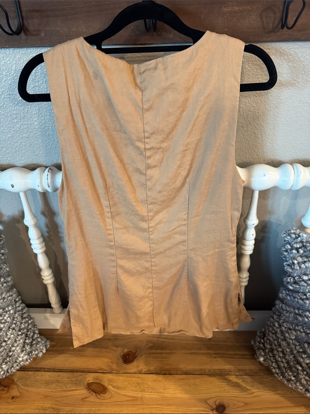 Maeve Sleeveless Button-Front Vest in Tan - Picture 2 of 5